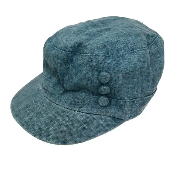 Toucan Collection Vintage Y2k Blue Chambray Denim Newsboy Cap Hat - Picture 2 of 6